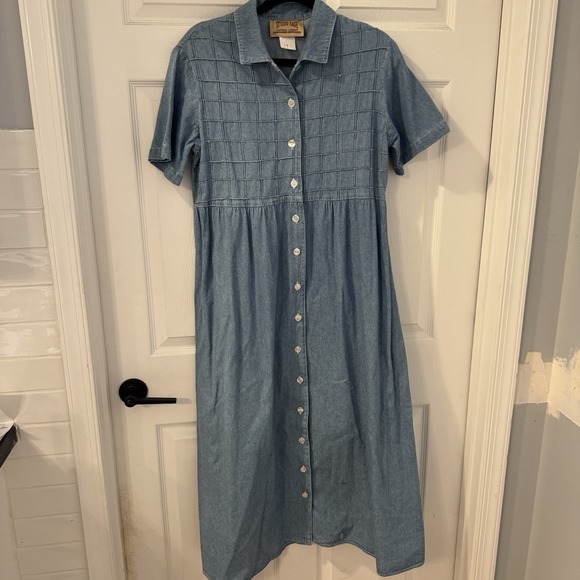 Studio Ease Dresses & Skirts - Vintage  Studio Ease Women's Sz S Denim Maxi Dress Buttons Gathered Waist